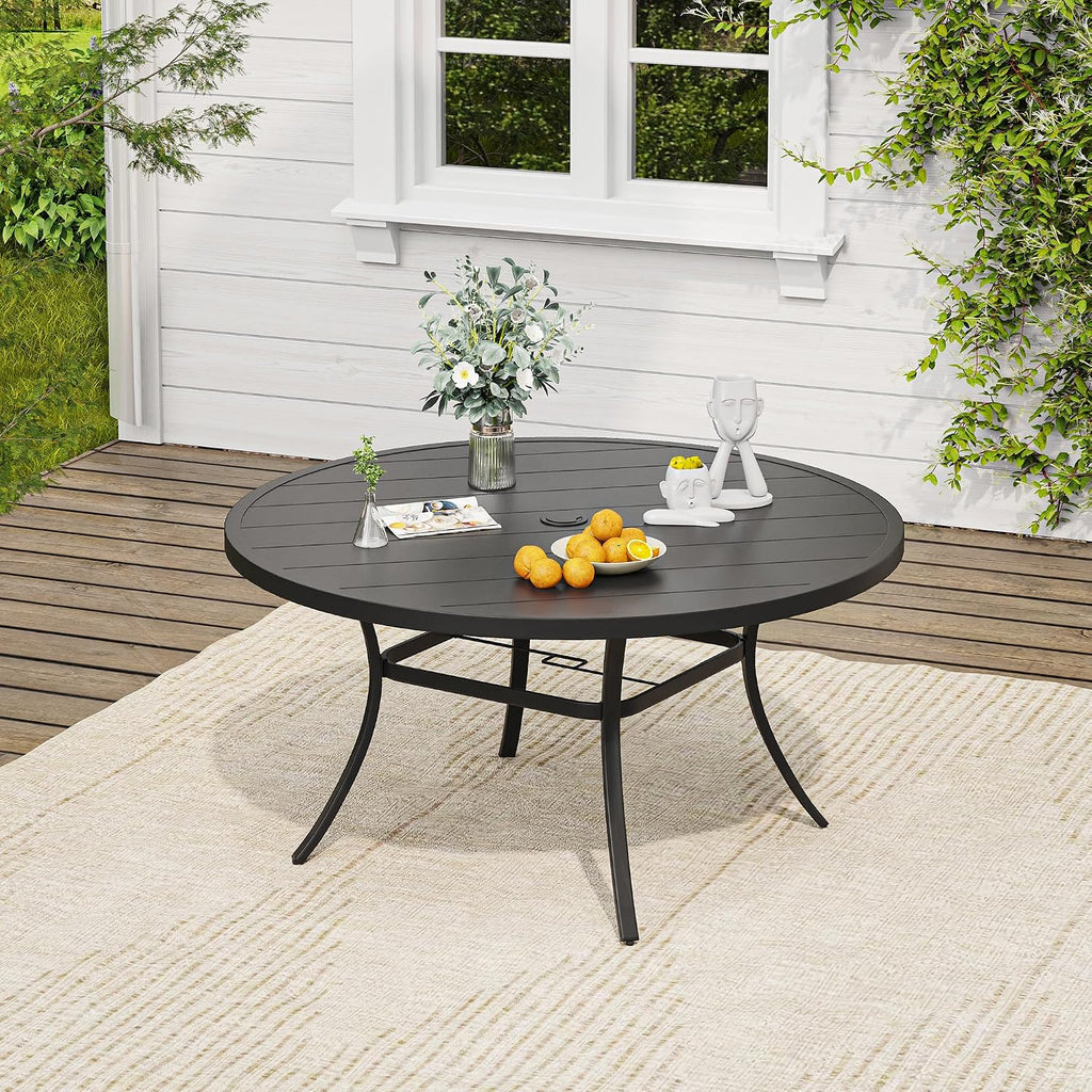 VICLLAX 7 Pieces Outdoor Dining Set, Patio Furniture Set of 6 Patio Swivel Dining Chairs and 50' Patio Round Table for Backyard, Dark Charcoal Chairs & Black Tabletop