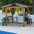 Backyard Discovery Granada 10' x 9' Cedar Wood BBQ Grill Gazebo Pavilion with Hardtop Galvanized Steel Roof, Bar Tops, Powerport, Snow Support, Wind Resistance, Cook Station for Outdoor Patio or Deck