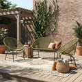 Christopher Knight Home Dessa 3 Piece Patio Furniture Set, Patio Wicker Accent Chair Set of 2 and Loveseat, Metal Frame 4 Seater Outdoor Papasan Lounge Chair Set, PE Rattan Outdoor Bistro Set, Green