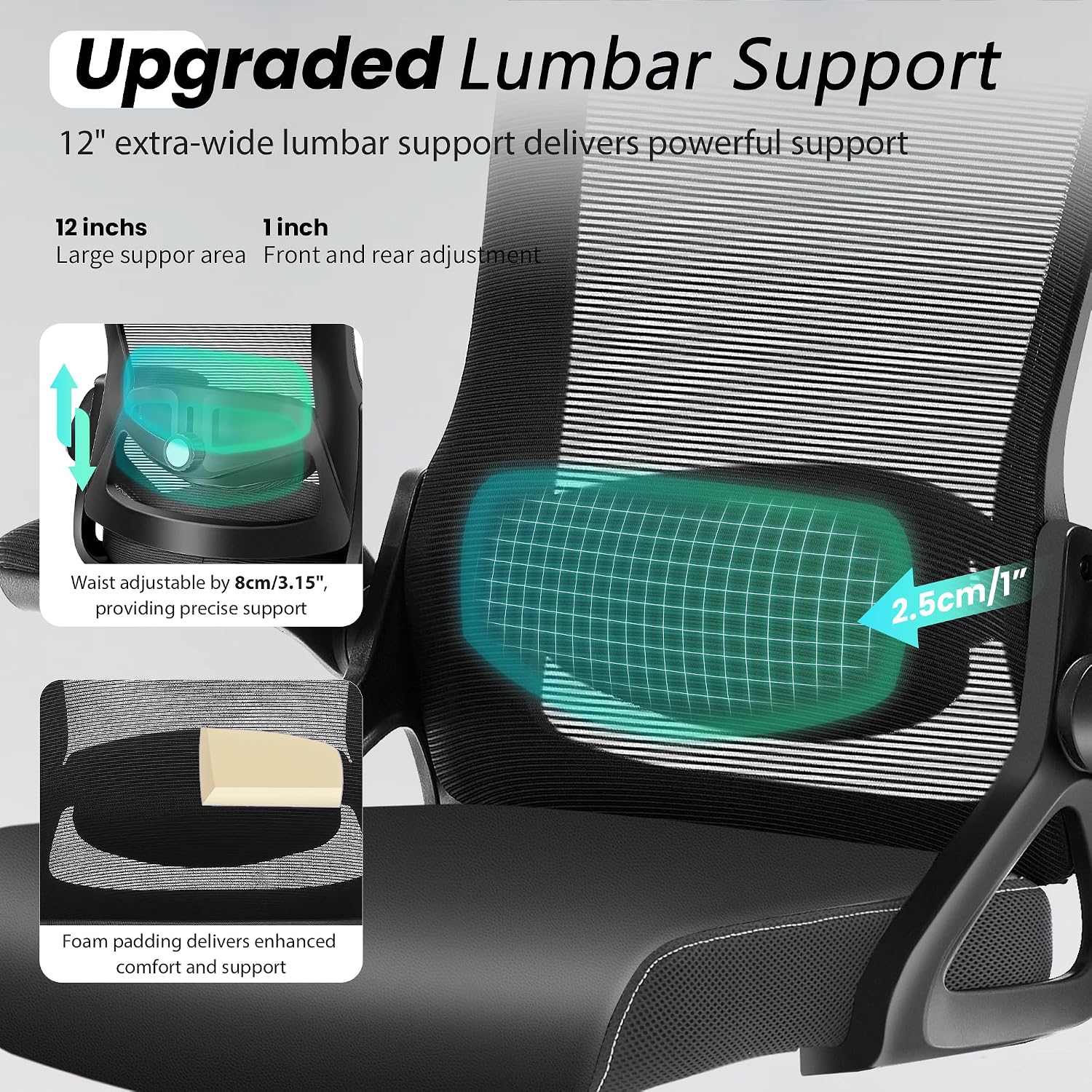 Fizzin Office Chair, Ergonomic Office Chair with Adjustable Headrest Lumbar Support Computer Chair, Desk Chair Comfy with Flip-up Armrests, Gaming Chairs for Adults Home Office (Leather, Black)