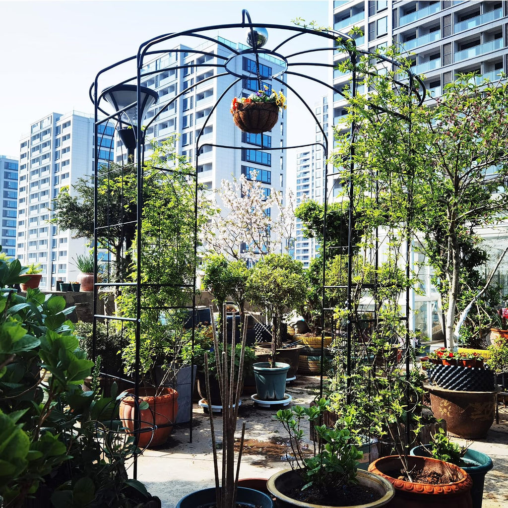 Metal Gazebo Birdcage Shape, Garden Trellis Arbor Arch for Climbing Plants Stand Rack Pergola Pavilion French Style Wedding Decoration Lawn Vines Roses, 81.3''W x 114.2'' H
