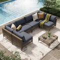 U-MAX 7-Piece Patio Furniture Set with Coffee Table, Boho Outdoor Furniture Set Sectional Sofa Wicker Conversation Set with Dark Brown Rattan & Dark Grey