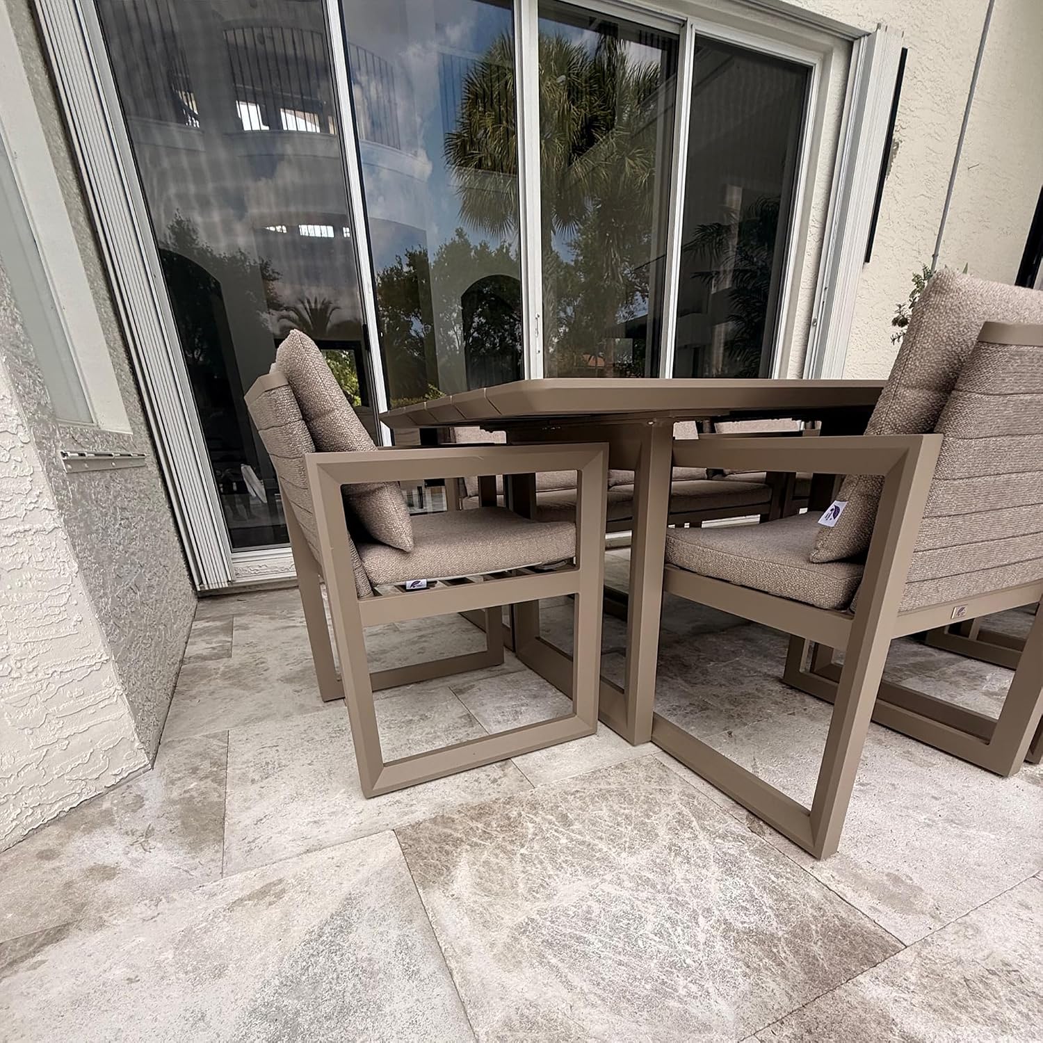 PURPLE LEAF Outdoor Dining Set for 6 Aluminum Luxury Patio Furniture Table and Chairs Set with Removable Thick Cushion Rectangular Patio Dining Sets for Small Backyard Garden Porch Deck, Khaki