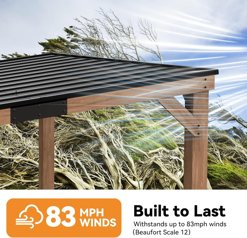 Modern Shade Supreme Cedar Wood Gazebo 10' x 12' with Hardtop Slope Roof, Wooden Carport with Durable and Rot-Resistant, Hardtop Gazebo with Supports Snow Loads and High Wind Speeds for Backyard