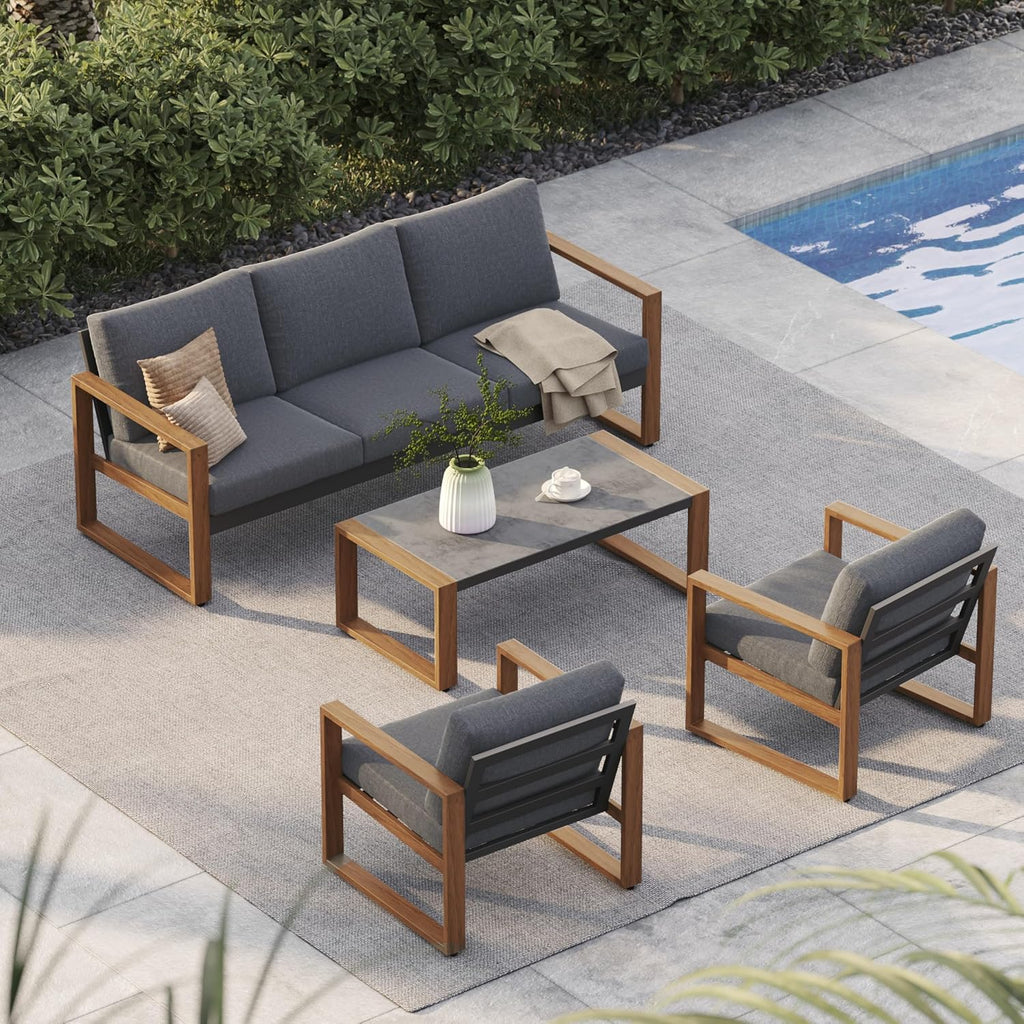 Grand patio Outdoor Furniture Set for 5, 4-Piece Aluminum Patio Conversation Set with Cushions, Modern Outdoor Sectional Sofa for Deck, Backyard, Garden, Porch, Poolside
