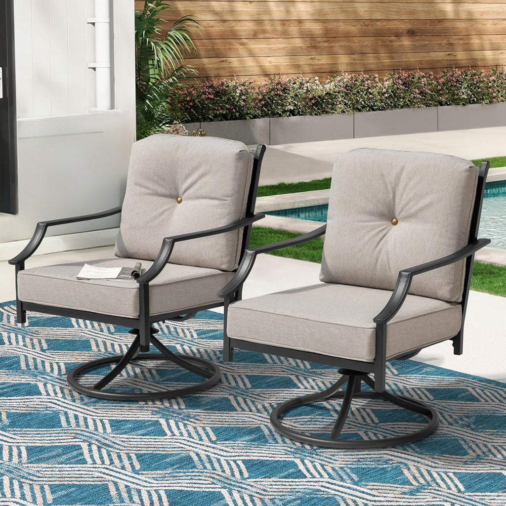 NUU GARDEN 2-Piece Swivel Patio Chairs with Olefin Cushions, Wide-Seat High-Back Outdoor Single Sofa Chairs, Powder-Coated Metal Patio Furniture Set for Garden, Porch, Lawn, Poolside, Black and Gray