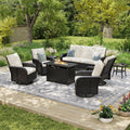Aoxun Luxury 10-Piece Patio Furniture Set with 44'' Fire Pit Table, Wicker Rattan Sofa with Thick Cushion, Outdoor Conversation Set for Backyard, Poolside & Garden, Black/Beige