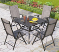 PHI VILLA 5-Piece Outdoor Dining Set for 4, All-Weather Grey Patio Furniture Set with Adjustable Folding Chairs & Square Metal Steel Table - Lightweight Portable Backyard Garden Set