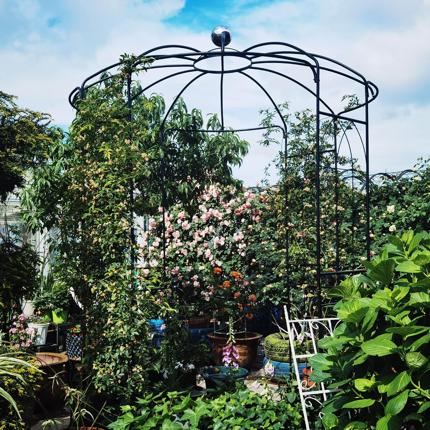 Metal Gazebo Birdcage Shape, Garden Trellis Arbor Arch for Climbing Plants Stand Rack Pergola Pavilion French Style Wedding Decoration Lawn Vines Roses, 81.3''W x 114.2'' H