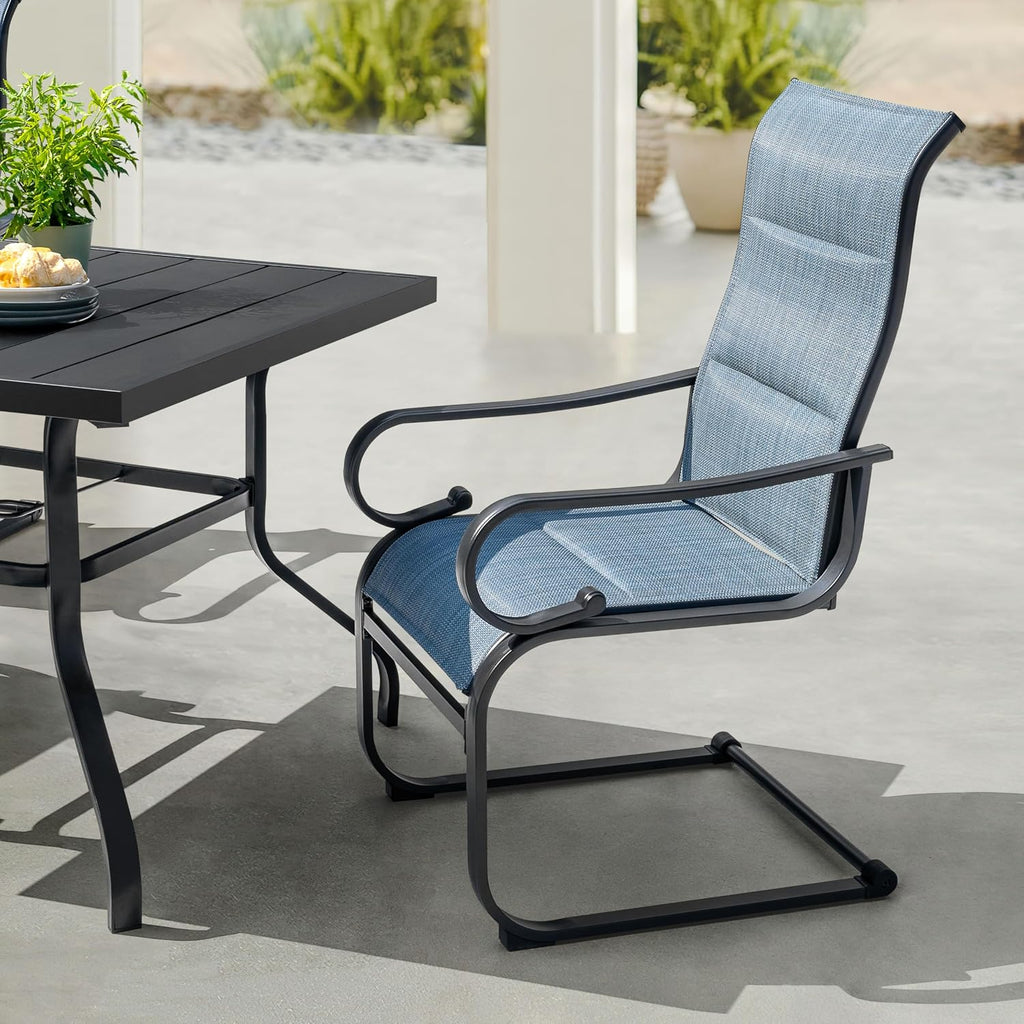 NUU GARDEN 5-Piece Outdoor Patio Furniture Dining Set, 37' Square Metal Table with 1.6' Umbrella Hole and 4 Textilene Padded Chairs, All-Weather Dining Set for Backyard, Deck, Garden, Blue