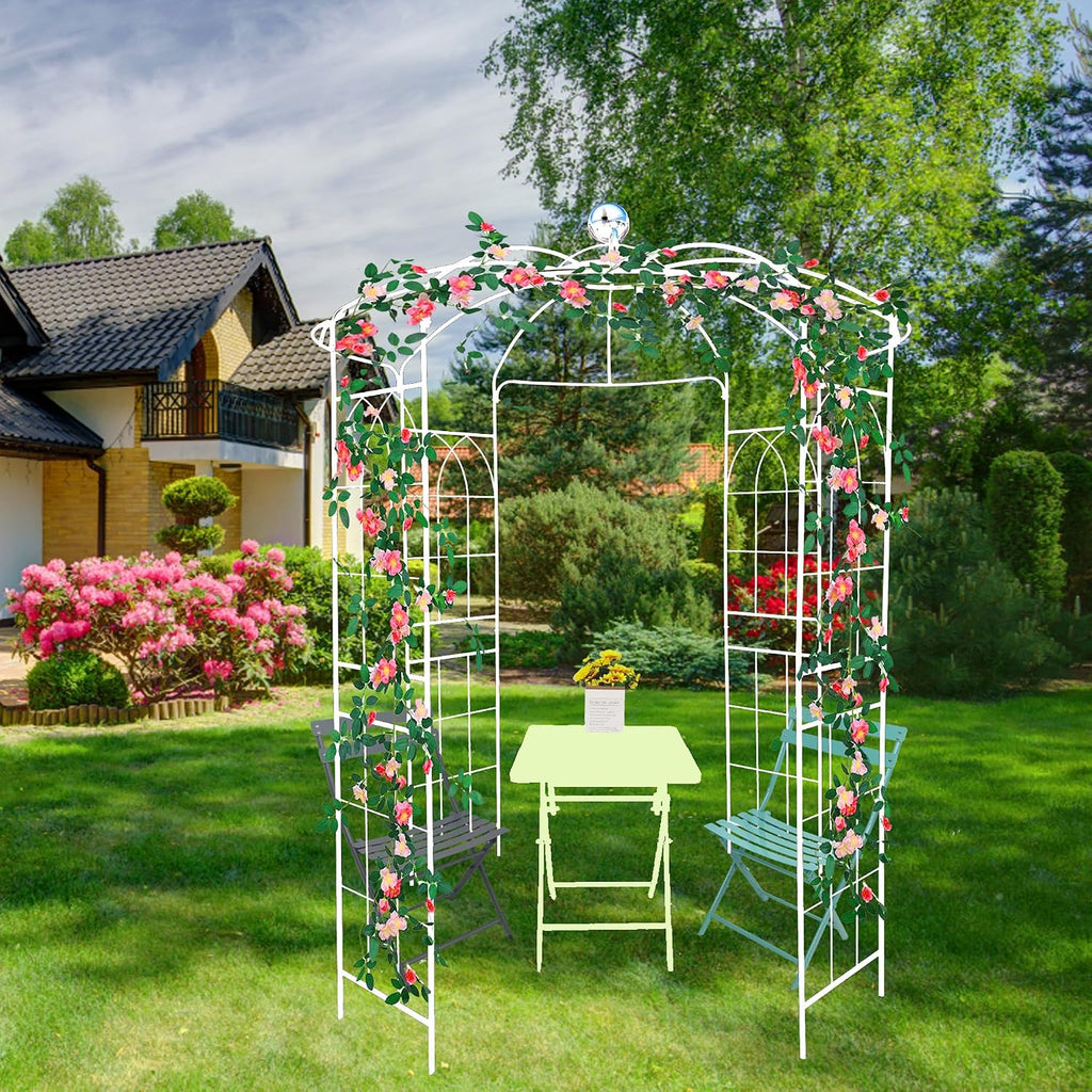 Metal Garden Arch Iron Garden Arbors Gazebo Dia81.3'' x 114.2'' High Birdcage Shape Pergola Pavilion for Wedding Ceremony Outdoor (Cream White)