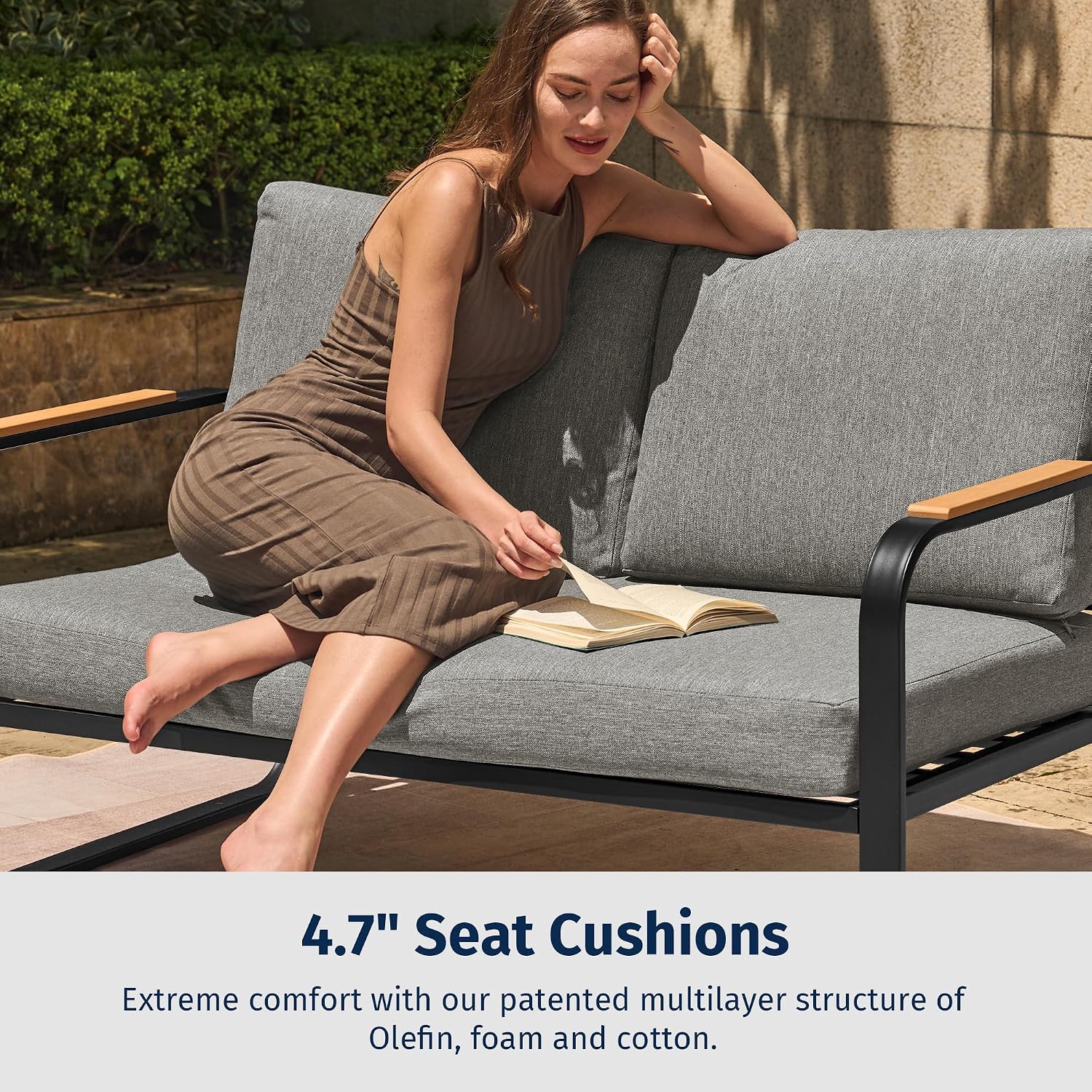 East Oak 4-Piece Patio Furniture Set, Outdoor Patio Set, 4.7inch Removable & Washable Deep Seating Cushion Outside Conversation Sets, Gray