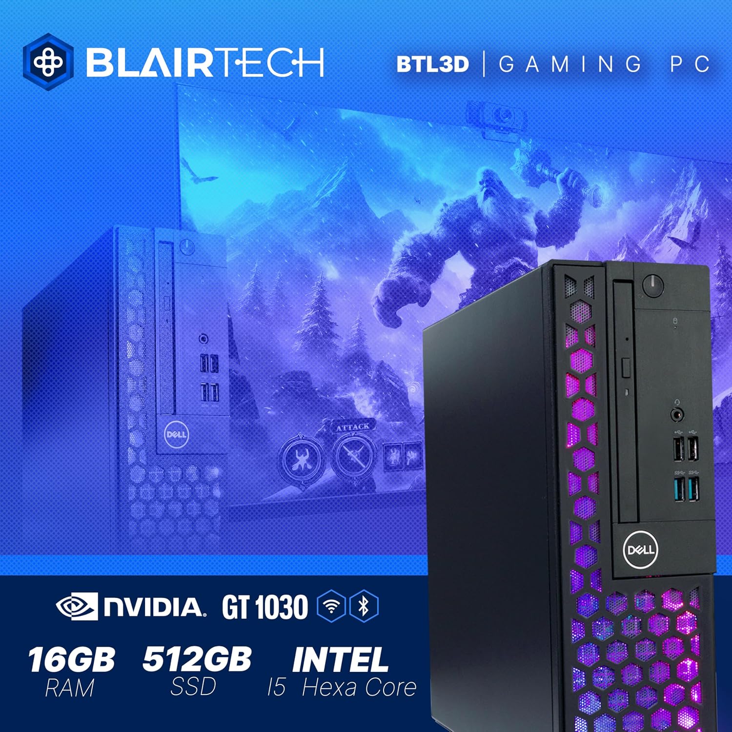 Dell RGB Light Gaming PC Bundle (Renewed) | Intel Core i5 | 16GB RAM | 500GB SSD | NVIDIA GT 1030 2GB | Windows 11 Pro | 24' FHD Monitor | RGB Soundbar, Keyboard, Mouse & Headphones | (Renewed)
