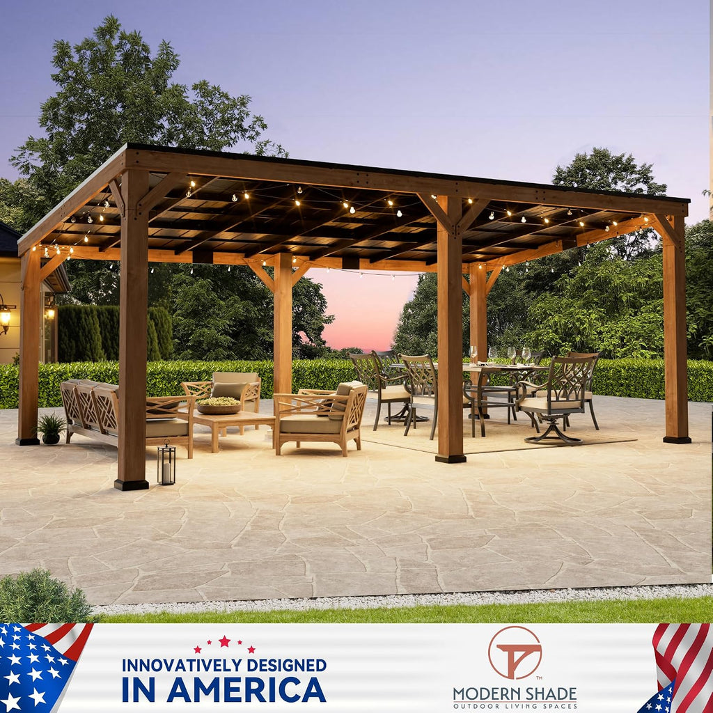 Modern Shade Supreme Cedar Wood Gazebo 12' x 20' with Hardtop Slope Roof, Wooden Carport with Durable and Rot-Resistant, Hardtop Gazebo with Supports Snow Loads and High Wind Speeds for Backyard