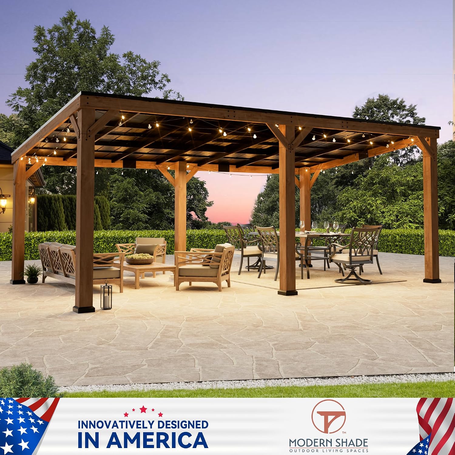 Modern Shade Supreme Cedar Wood Gazebo 12' x 20' with Hardtop Slope Roof, Wooden Carport with Durable and Rot-Resistant, Hardtop Gazebo with Supports Snow Loads and High Wind Speeds for Backyard
