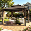 10'x14' Hardtop Gazebo, Outdoor Aluminum Patio Gazebo Double Roof Galvanized Steel Canopy with Netting and Curtains,for Garden, Patio, Backyard, Deck and Lawns.
