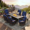 PIZZELLO 10 Piece Patio Furniture Set with 60' Propane Firepit Table, 6Pcs Outdoor Swivel Rocker Chairs with 3 Side Tables and Aluminum Gas Fire Table