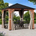 Modern Shade Tranquil Grove Wood Gazebo 10' x 10', Permanent Hardtop Gazebo with Galvanized Steel Roof, Mosquito Netting and Curtains, Cedar Outdoor Gazebo with Sturdy Hooks for Backyard