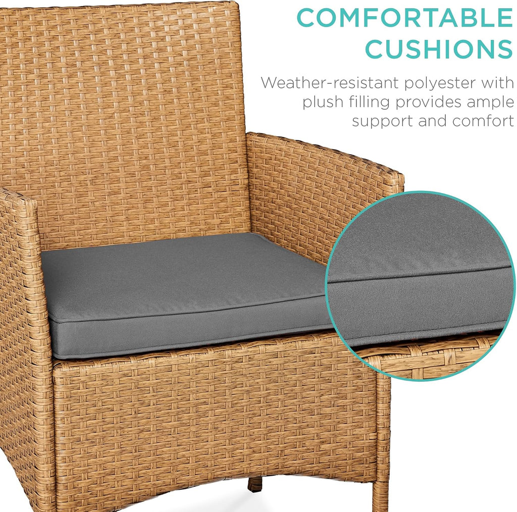 Best Choice Products 3-Piece Outdoor Wicker Conversation Bistro Set, Space Saving Patio Furniture for Garden w/Side Table - Natural/Gray