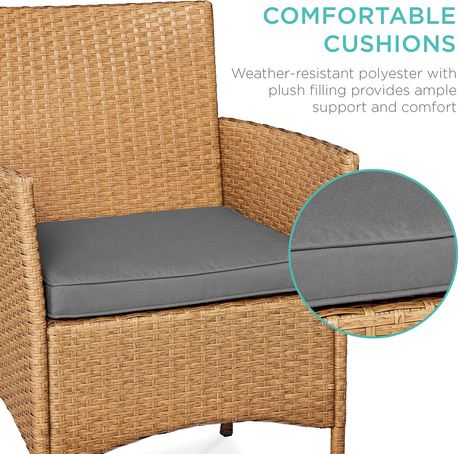 Best Choice Products 3-Piece Outdoor Wicker Conversation Bistro Set, Space Saving Patio Furniture for Garden w/Side Table - Natural/Gray