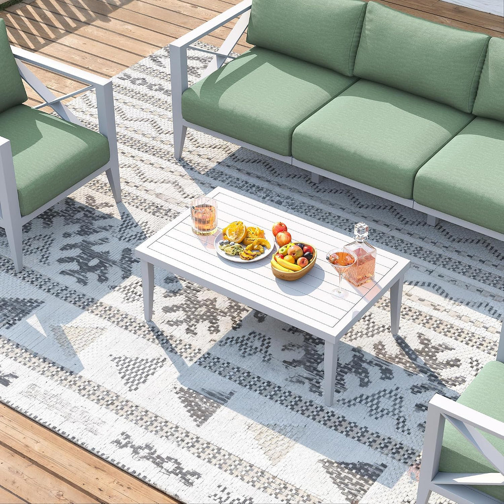 5-Piece Aluminum Patio Furniture Set, Oversized Outdoor Conversation Sofa Set with Coffee Table, White All-Weather Deep Seating, Rust-Proof Frame for Backyard, Deck, Porch, or Balcony