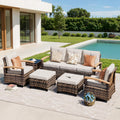 MEISSALIVVE 6 Pieces Patio Furniture Sets,Wicker Patio Conversation Sets with 2 Wood Armrests Swivel Glide Chairs, 2 Ottomans for Deck Yard and Poolside (Beige)