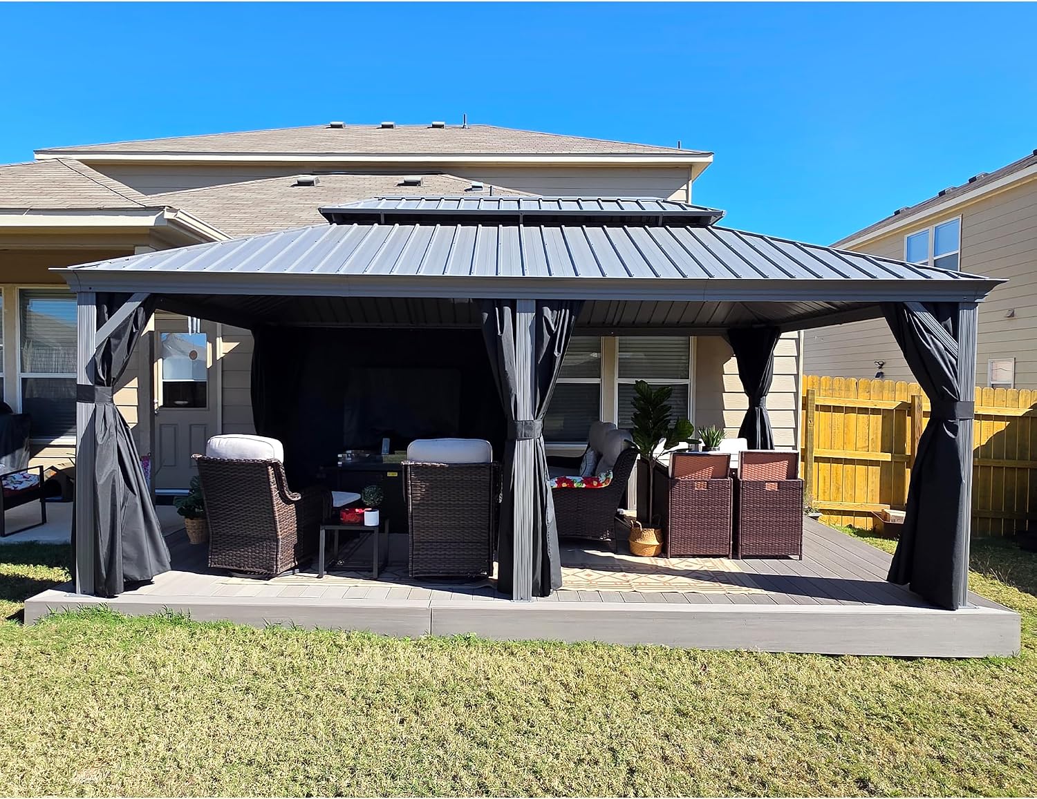 PURPLE LEAF Hardtop Gazebo 12' x 20' Gazebo with Galvanized Steel Double Roof and Aluminum Frames All Weather Wind Resistance Heavy Duty Large Pavilion Gazebos for Patio Deck Garden, Light Grey