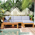 Merax Patio Furniture Sets 5 Pieces, Solid Wood Sectional Sofa Seating Group with Soft Cushions, for Backyard and Garden, Grey