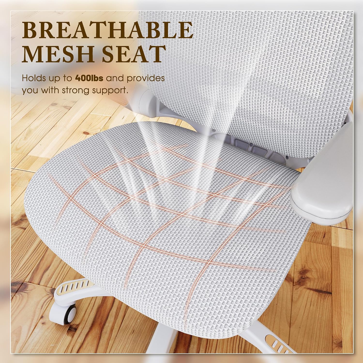 GABRYLLY Ergonomic Office Chair, High Back Home Desk Chair with Flip-Up Arms, Headrest, 90-120° Tilt and Wide Cushion, 300LBS White Mesh Chair for Work Gaming Study (GY01-NT, Woodgrain Pattern)