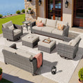 ovios 7 Pieces Patio Furniture Set, Outdoor Wicker Sofa Couch with Swivel Chairs, Rocking Glider Rocker with Comfy Cushions All Weather Rattan Conversation Set, Beige