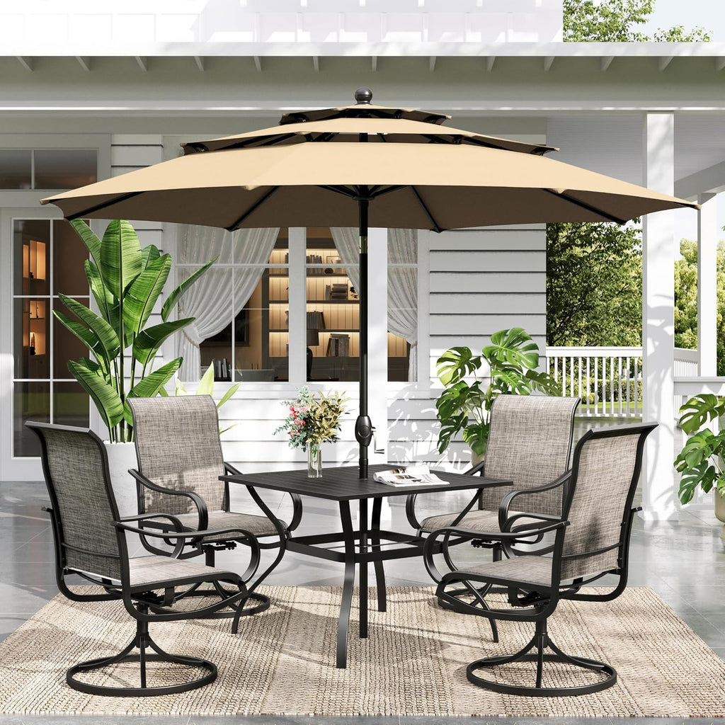 Sophia & William Patio Set with Umbrella 6 Pieces Outdoor Dining Set with 10ft 3 Tier Beige Patio Umbrella Windproof, 4 x Swivel Patio Dining Chairs, Patio Table and Chairs for Garden Backyard