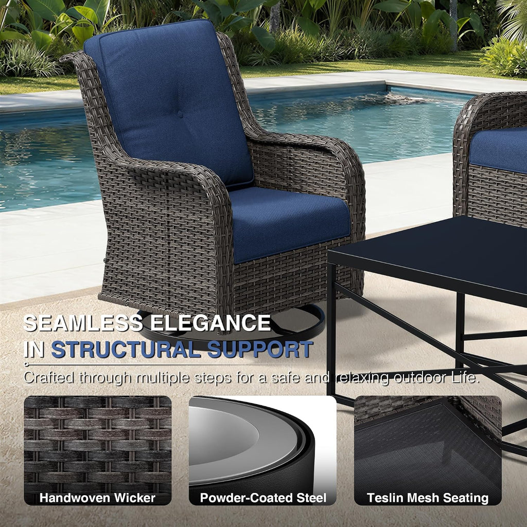 Joyside 3 Piece Wicker Patio Furniture Set, Outdoor Swivel Rocker Patio Chairs with High Back, Deep Seating, Wide Armrest, Thickened Cushions, Outdoor Furniture for Deck, Porch Use