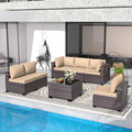Patio Furniture Set 7 Pieces Outdoor Sectional Sofa Set,All Weather Wicker Patio Sofa PE Rattan Patio Conversation Set w/Cushions and Glass Coffee Table,Sand