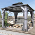 COVERONICS 10'x10' Outdoor Wood Gazebo - Hardtop Wooden Gazebo with Galvanized Steel Roof, Heavy-Duty Pavilion with Netting & Curtains for Garden, Poolside, Deck, Backyard
