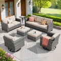 ovios 7-Pieces Patio Furniture Set, Outdoor Wicker Sofa Couch with Swivel Glider Chairs Loveseat Comfy Cushions Modern Conversation Set for Backyard Porch, Beige