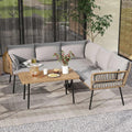 DWVO 4-Piece Outdoor Sectional Sofa Set, All-Weather Wicker L-Shaped 5-Seater Patio Furniture with Removable Cushions & Side Table, Boho Conversation Set for Backyard, Porch, Deck (Grey)