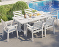 AMERLIFE 7-Piece HDPE Outdoor Dining Table Set with 6 Chairs, 71' L Patio Dining Furniture Set with Umbrella Hole, Modern Dinner Table & Chairs Set for Garden, Backyard, Poolside, White
