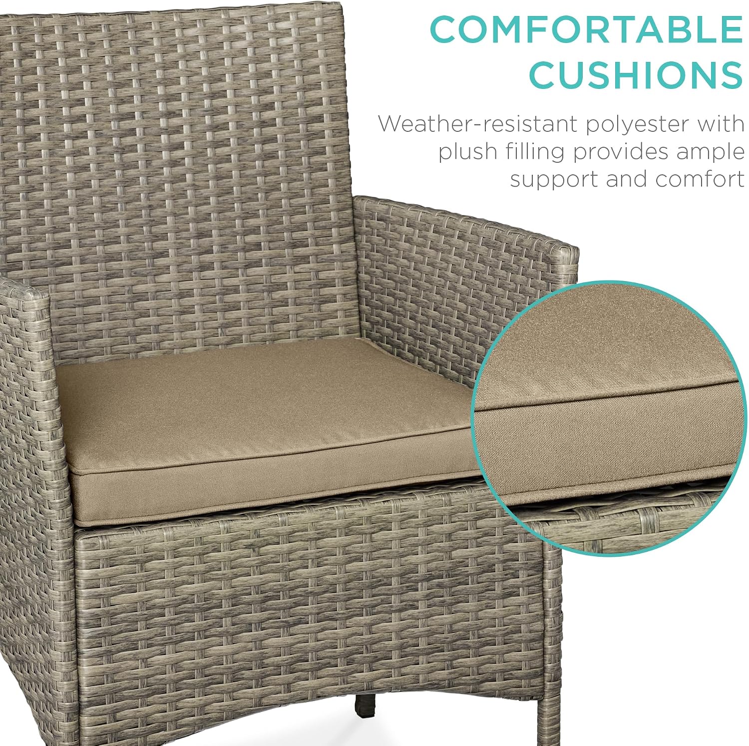 Best Choice Products 3-Piece Outdoor Wicker Conversation Bistro Set, Space Saving Patio Furniture for Garden w/Side Table - Taupe/Desert