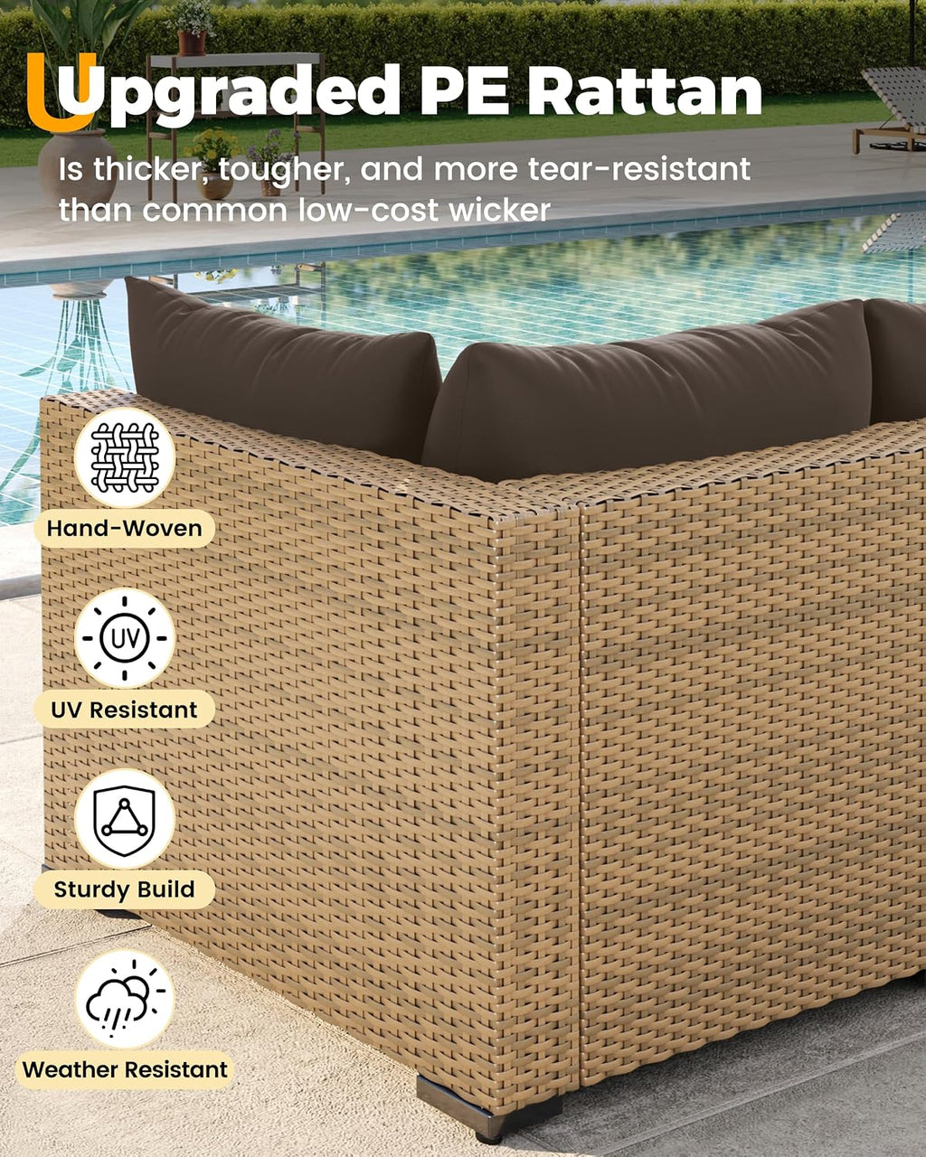 UDPATIO Furniture Set with Fire Pit Table, 8 Piece Sectional Sofas, All-Weather Wicker Conversation for Garden, Backyard, Dark Grey