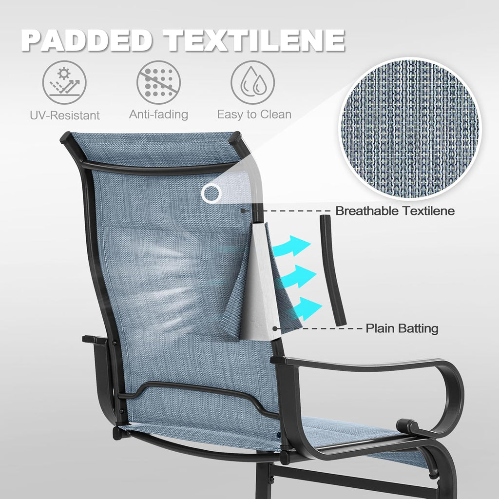 NUU GARDEN Set of 2 Padded Textilene Patio Dining Chairs C Spring Outdoor Chairs with Curved Armrests Powder Coated Metal Frame Patio Furniture for Garden Backyard Poolside Lawn Blue and Black