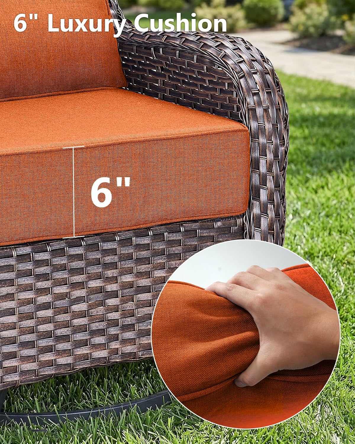 6' Thick Outdoor Cushion, 24*24*6' Patio Furniture Cushions with Waterproof Patio Furniture Cushions with Removable Cover, 28D High Density Patio Cushion for Outdoor Furniture, Orange-2pcs