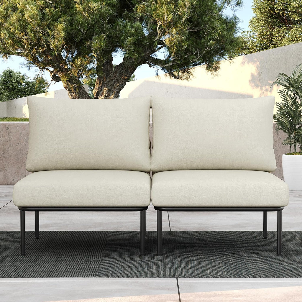 LayinSun 2 Pieces Aluminum Patio Furniture Set, Modern Modular Sectional Middle Chairs and Upgrade Thickness Cushion
