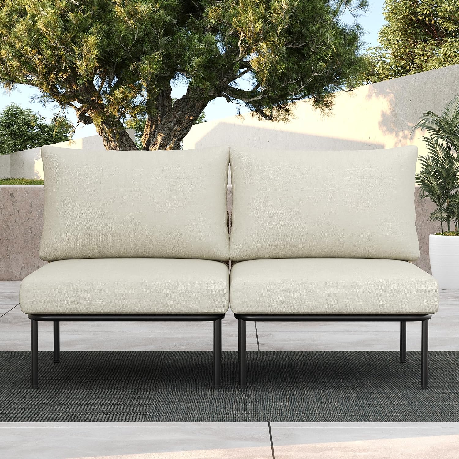 LayinSun 2 Pieces Aluminum Patio Furniture Set, Modern Modular Sectional Middle Chairs and Upgrade Thickness Cushion