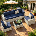 SHGJ&SOFT 6pcs Outdoor Patio Furniture Set, Waterproof Wicker Outdoor Sectional Couch with Thick Cushions, All-Weather Rattan Sectional Sofa