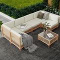 LYNSLIM Outdoor Patio Furniture Set, Wicker Outdoor Sectional Set, Boho Patio Conversation Sectional Sofa with Large Tempered Glass Coffee Table and Waterproof Cushion (7-Piece Thickened)