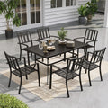 Sophia & William Patio Table and Chairs Set, Outdoor Dining Set for 6, 7 Piece Metal Patio Furniture, 60' Black Rectangular Table(Stripe)