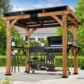 Modern Shade Grill Gazebo 6' X 8', Cedar Wood Gazebo with Shelves and Paper Towel Holder, Outdoor Bar with Galvanized Steel Roof, USB and USB-C Charging Ports, Outdoor Patio Bars for Backyard