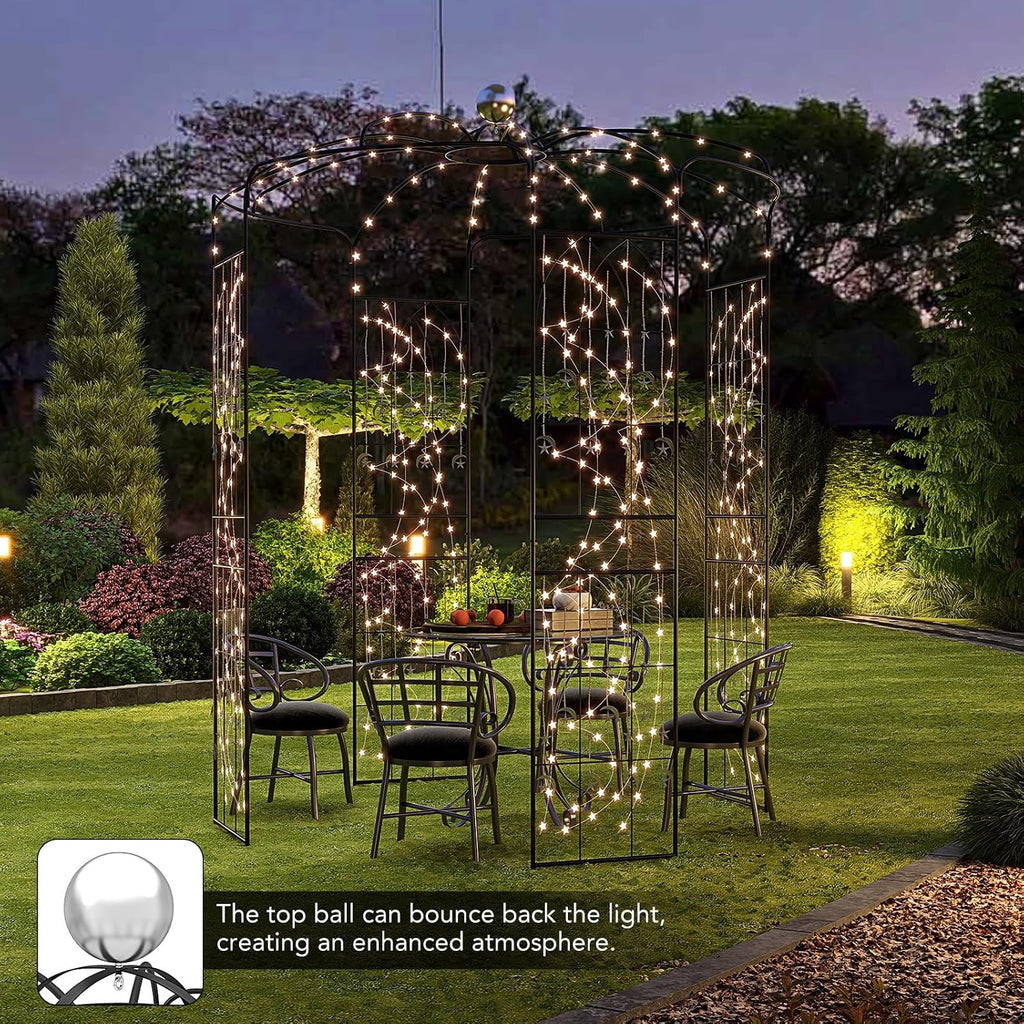 Moccha Birdcage Shape Gazebo, 9.4' H x 6.8' W Pergola Pavilion Arbor for Climbing Plants, French Style Arch Trellis with 8 Ground Stakes, Outdoor Metal Garden Arch for Wedding Party Decoration, Black