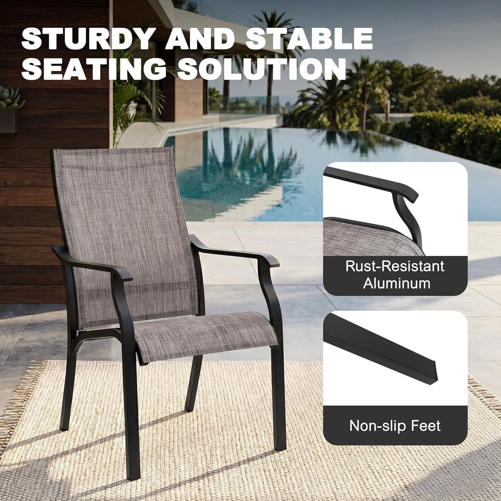NUU GARDEN Outdoor Dining Chairs Set of 2, Textilene Patio Chairs with Aluminum Frame, Quick-Dry Rust-Resistant Chairs with Backrest & Armrests for Lawn Garden Backyard, Grayish Brown