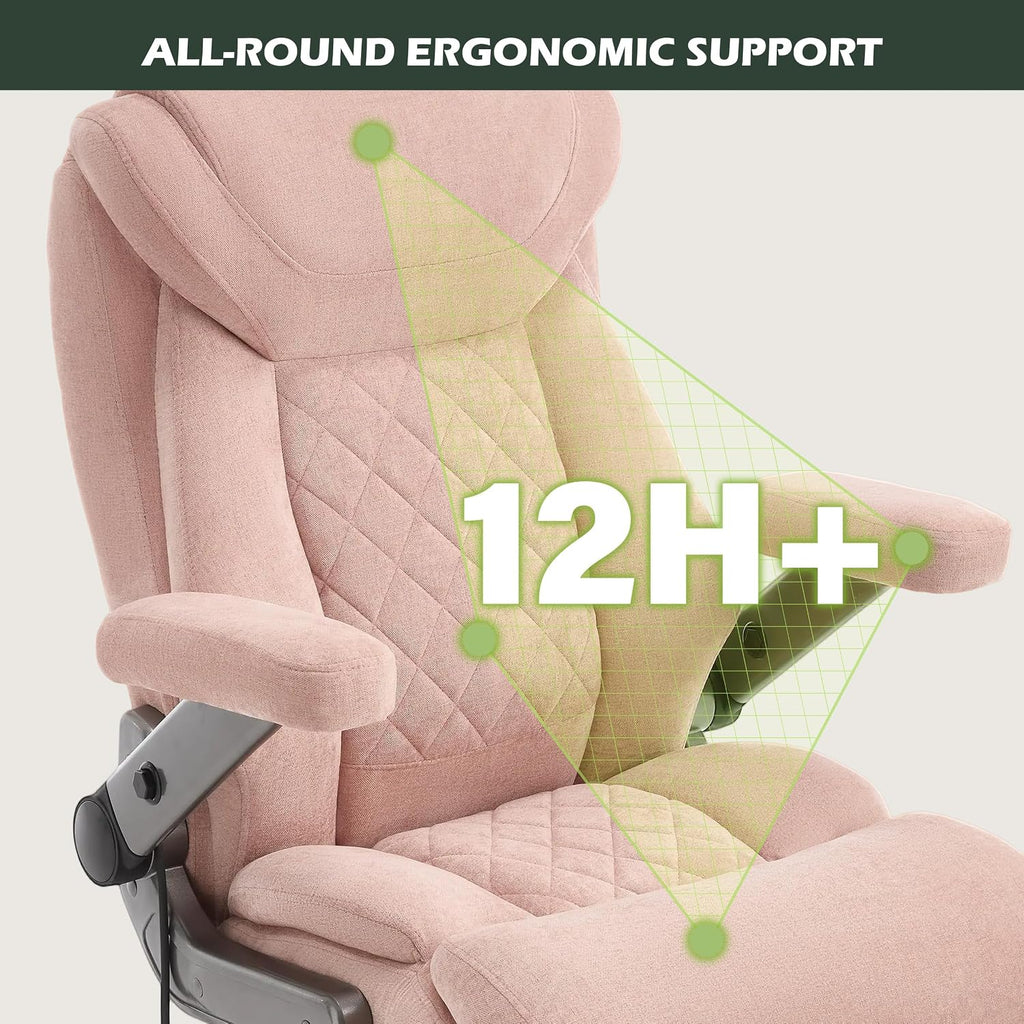 650lbs Big and Tall Office Chair with Thick Spring Cushion,5D Flip Arm Ergonomic Executive Office Chair Adjustable Lumbar Airbag&Extra Wide,Comfy Large Padded Heavy Duty Game Chair,Pinkcloth